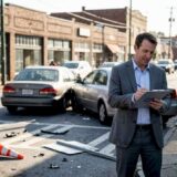 Insurance adjuster surveys recent Atlanta car accident