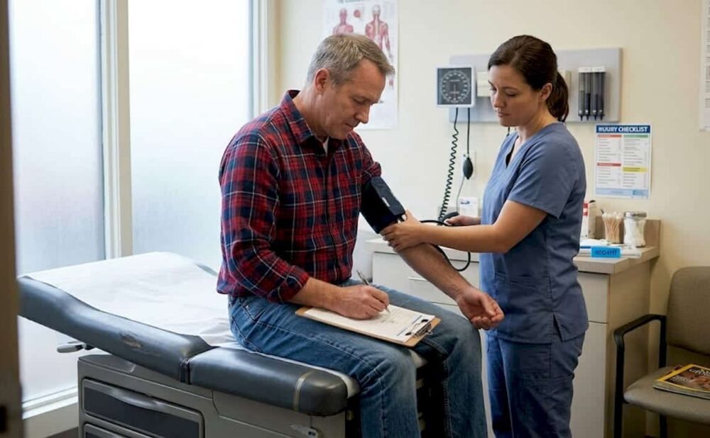 Man getting checked after car accident