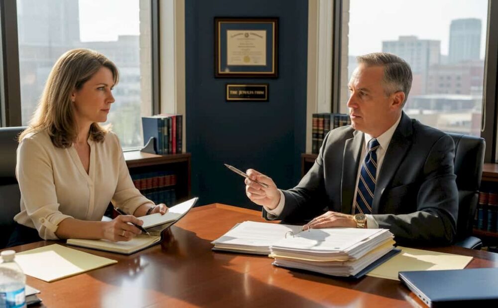 Attorney meeting with client in Georgia office