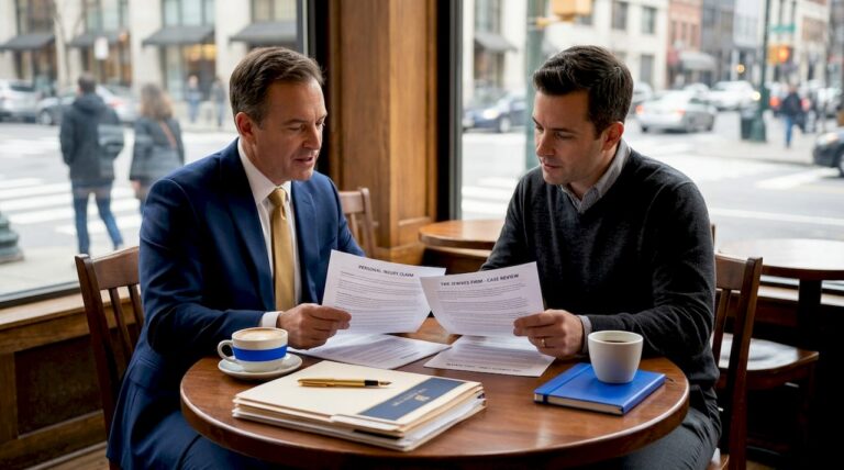 Attorney and client review documents in office