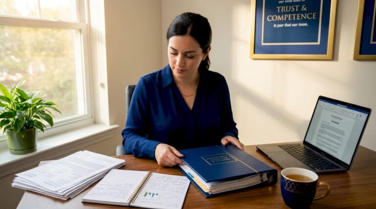 Paralegal organizing medical notes and records