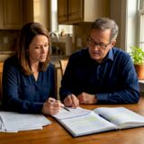 Family reviewing legal documents at home table