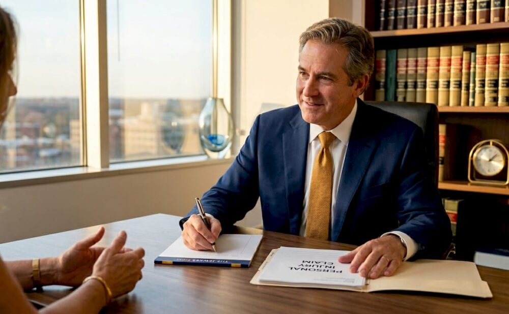 Attorney consulting client about injury claim