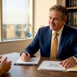 Attorney consulting client about injury claim