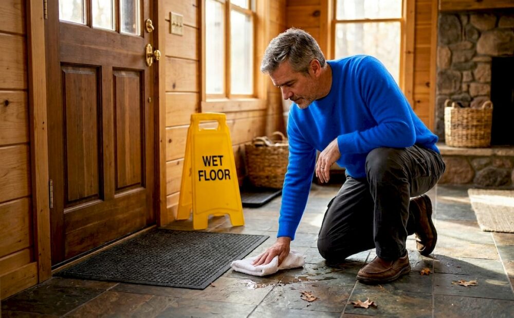 Home entryway slip prevention in progress