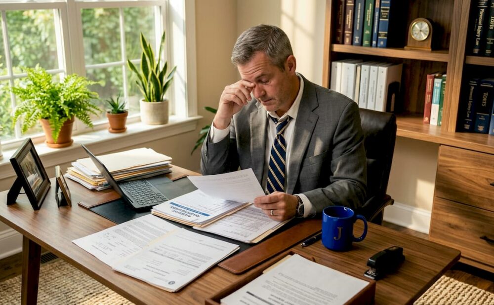 Attorney reviewing truck accident insurance paperwork