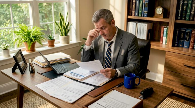 Attorney reviewing truck accident insurance paperwork