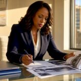 Woman reviewing wrongful death evidence documents