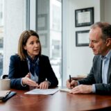 Lawyer consulting client about premises liability