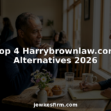 Client consulting injury law attorney in office