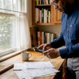 Person photographing injury documents at desk