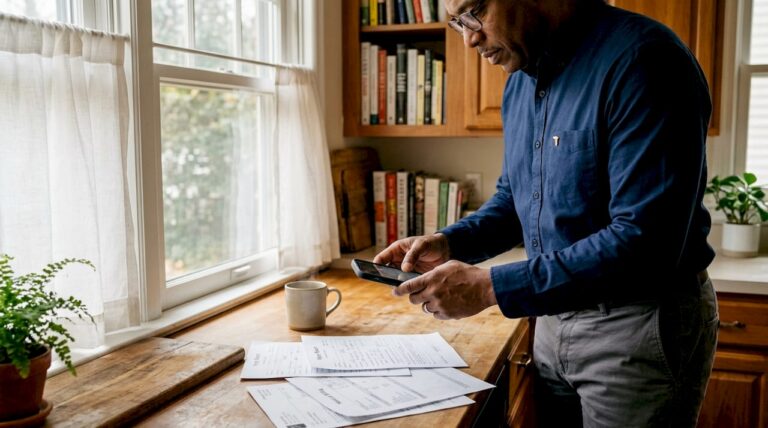 Person photographing injury documents at desk