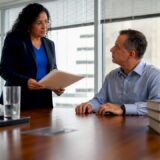 Lawyer consulting client about medical negligence
