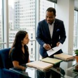 Attorney consulting client on contingency fees