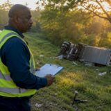 Safety investigator observing jackknife truck accident