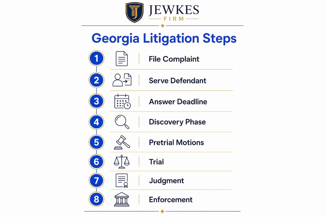 Timeline infographic of Georgia litigation steps