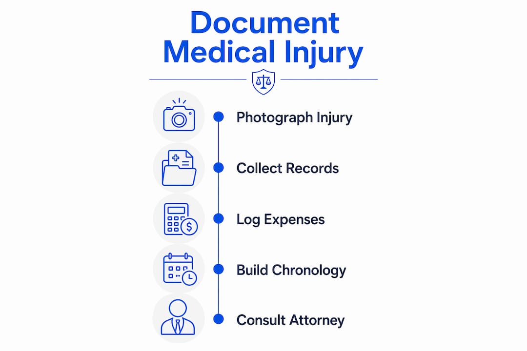 Infographic showing medical injury documentation steps