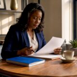 Woman reviewing dog bite legal documents