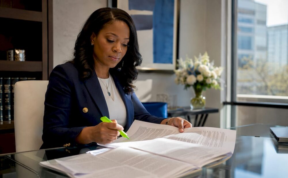 Attorney reviewing Georgia tort reform documents