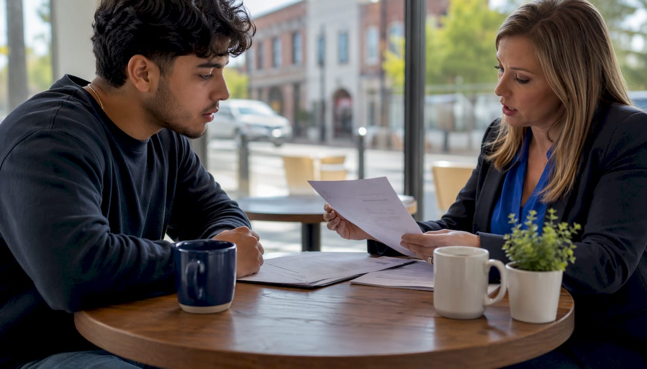 Client discussing insurance claim forms