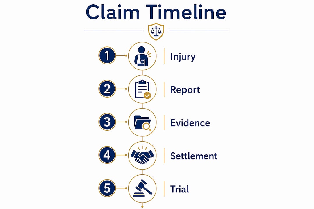 Infographic illustrating injury claim process timeline