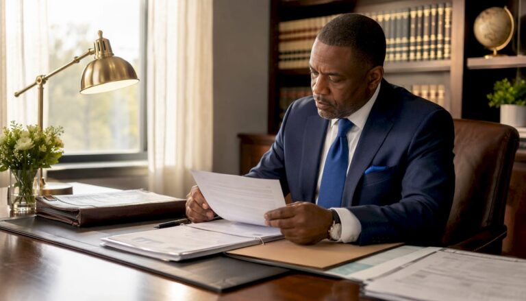 Lawyer reviewing slip and fall claim documents