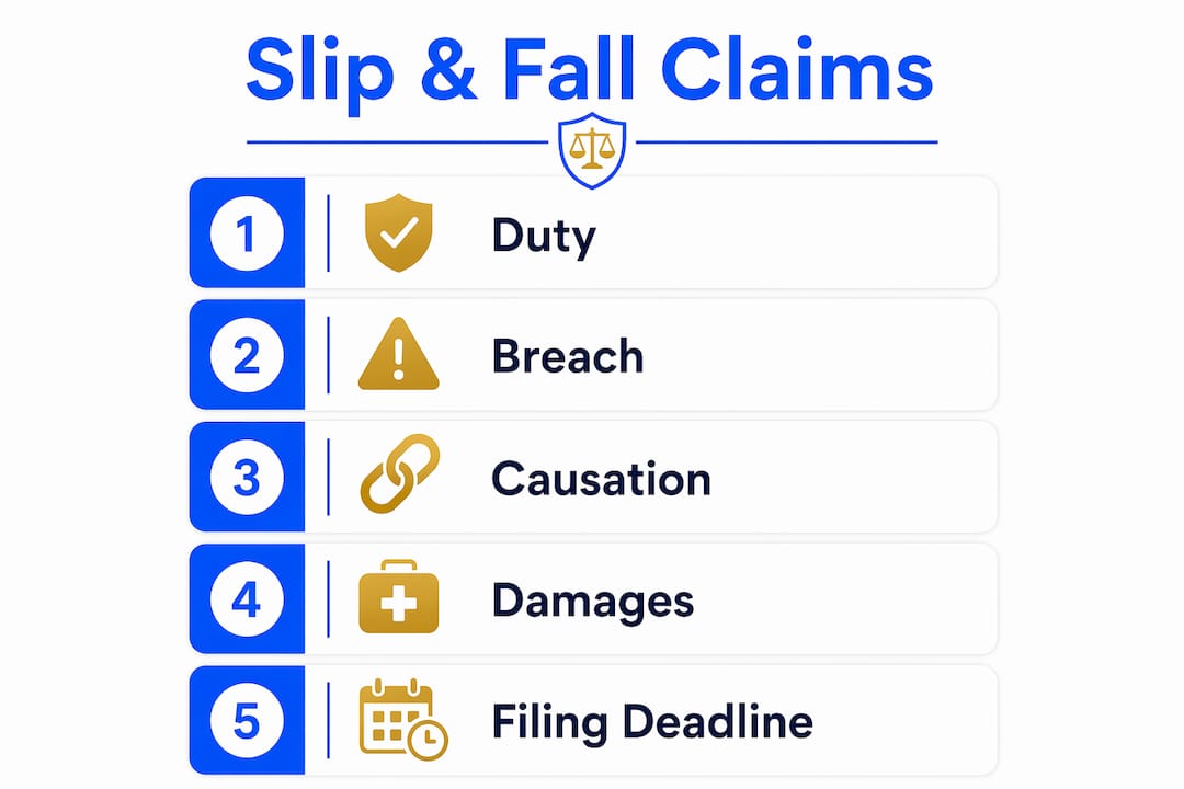 Infographic illustrating steps of slip and fall claims