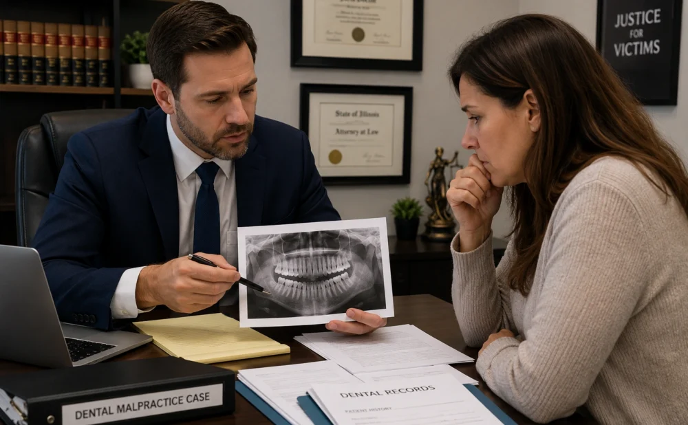 Georgia Medical Malpractice Attorney reviewing dental records with a client after a suspected case of dental malpractice.