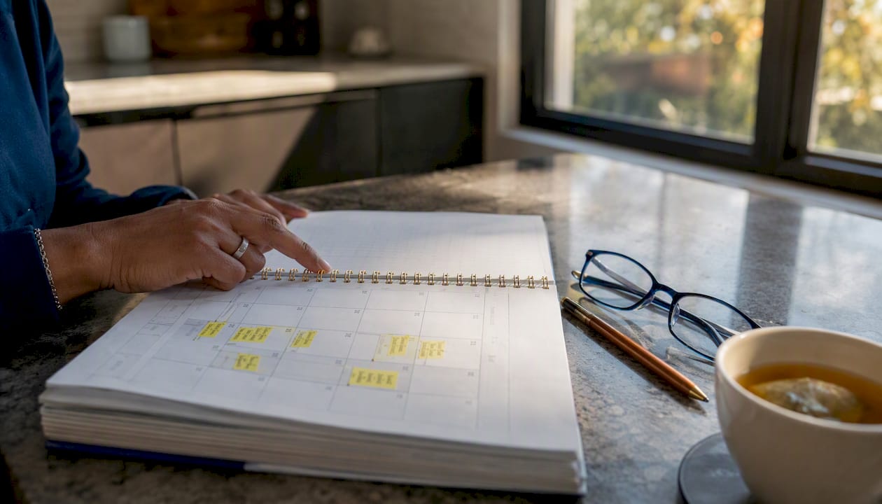 Hand pointing at legal deadline on calendar
