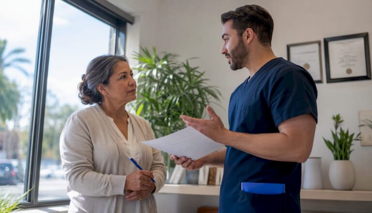 Patient and clinician discussing informed consent