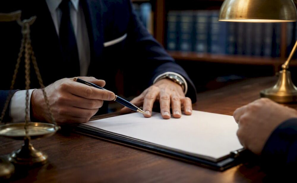 Lawyer explaining contingency fee contract