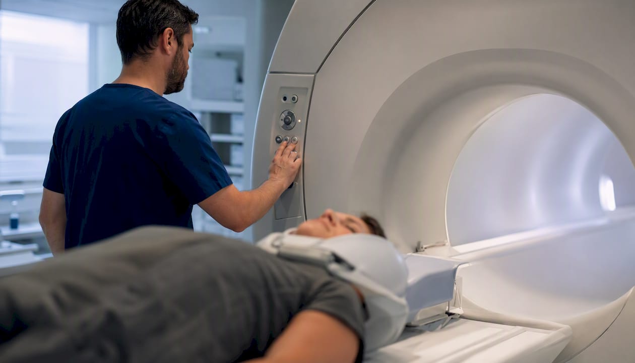 MRI imaging room with patient positioning