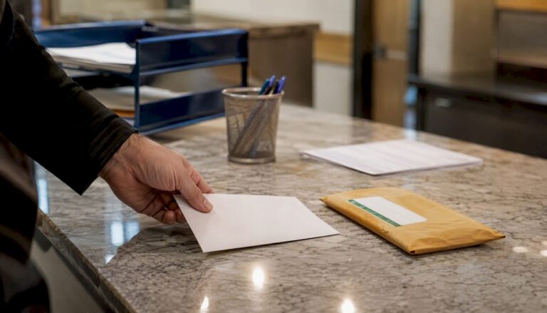 Hospital lien notice with certified mail on desk