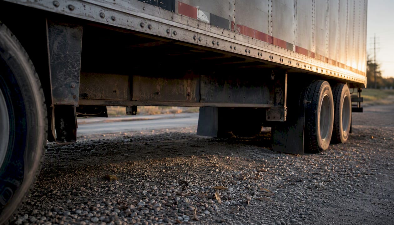 Semi-trailer side undercarriage lacking side guard
