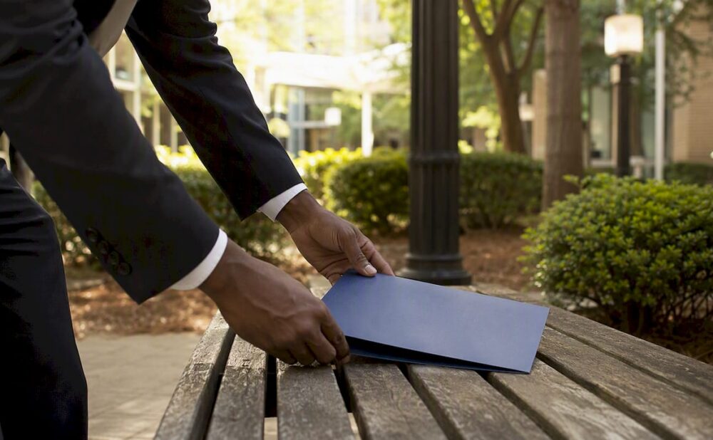Hands placing legal folder on desk