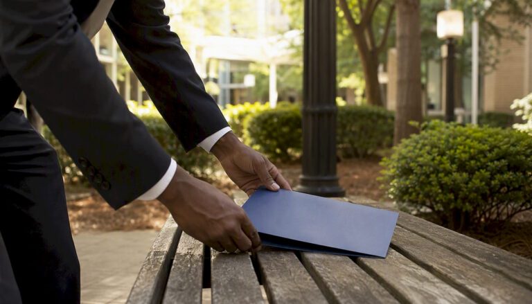 Hands placing legal folder on desk