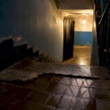 Apartment hallway wet floor hazard detail