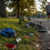 Street bike lane with accident debris and skid marks