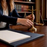 Legal scales and contract folder on desk