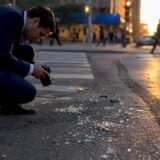 Lawyer photographing accident evidence outdoors
