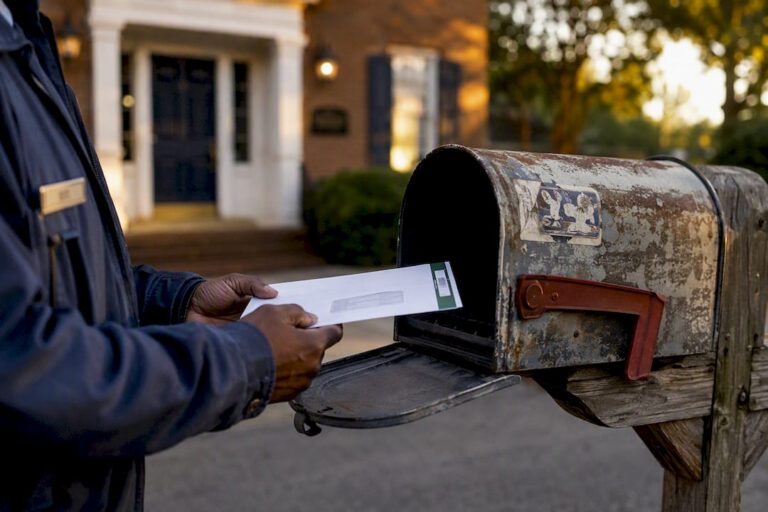 Hands placing certified mail in mailbox