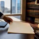 Hand placing legal folder on table