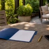 Legal folder and pen on desk