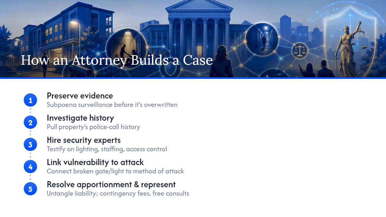 How a Georgia Attorney Builds a Negligent Security Case — overview diagram