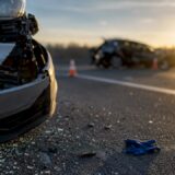 Damaged vehicle after roadside collision