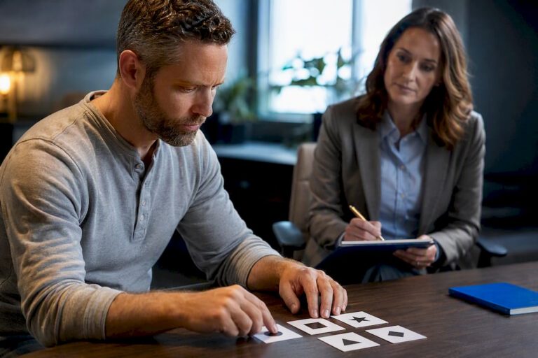 Neuropsychologist conducting a brain injury assessment