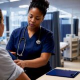 Nurse assessing patient in emergency department