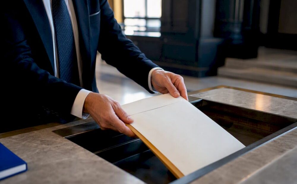 Attorney submitting jury demand at courthouse