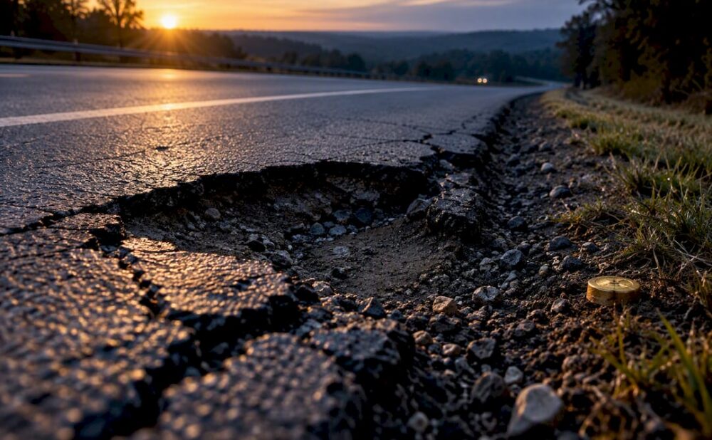 Damaged Georgia roadway with pavement defect
