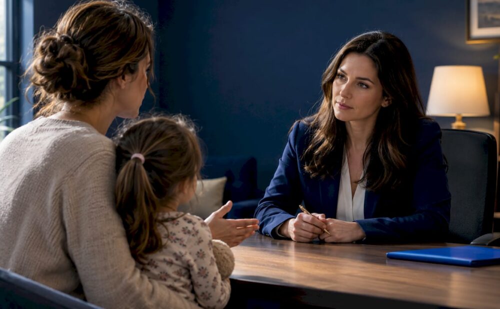 Parent discussing child injury claim with attorney